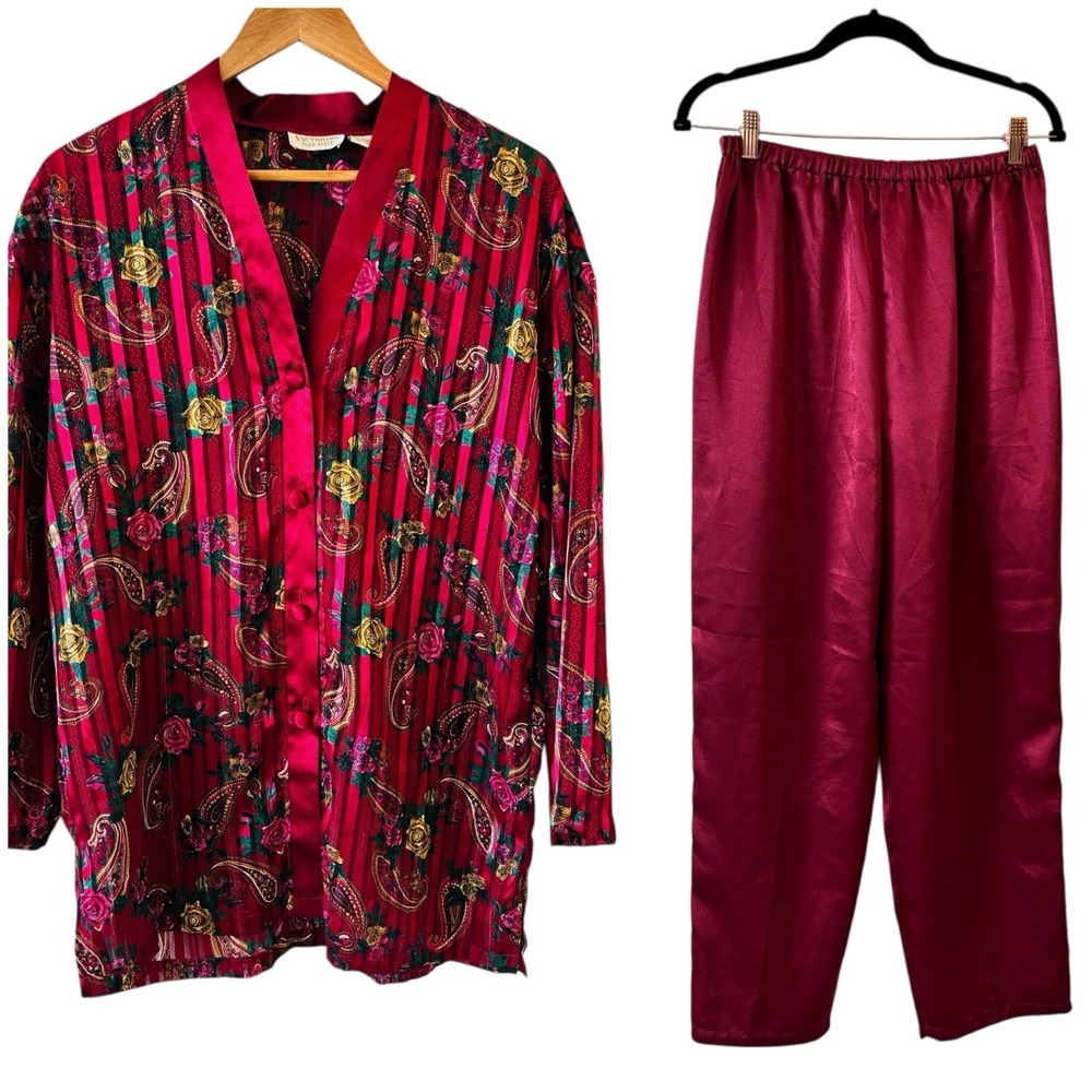 Victorias Secret 90s Gold Label Pajama Set Floral Paisley Size M‎ Valentine Luxe